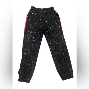 Gianni Bini Women's Black Sequin Red Satin Side Stripe Jogger Pants XS - NWOT